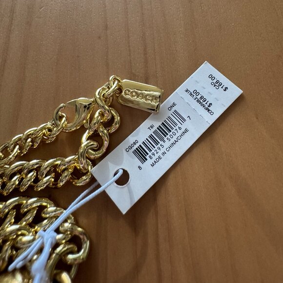 Coach Heart Turnlock Pavé Chain Link Bracelet (Gold/Pink Multi) - NWT - Picture 8 of 9